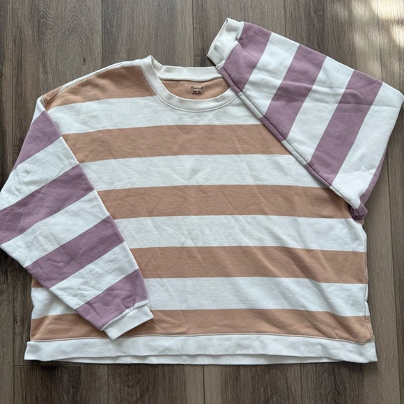 Madewell Tops - MadewellStriped Long Sleeve Shirt in White, Tan, and Purple size XL